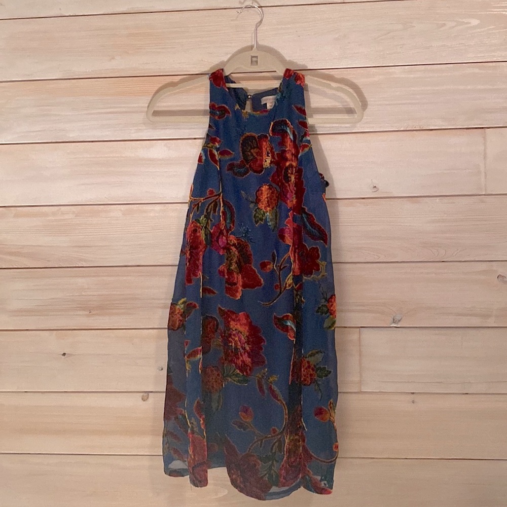 XS Xhilaration Blue with Velvet Floral Detailing Dress